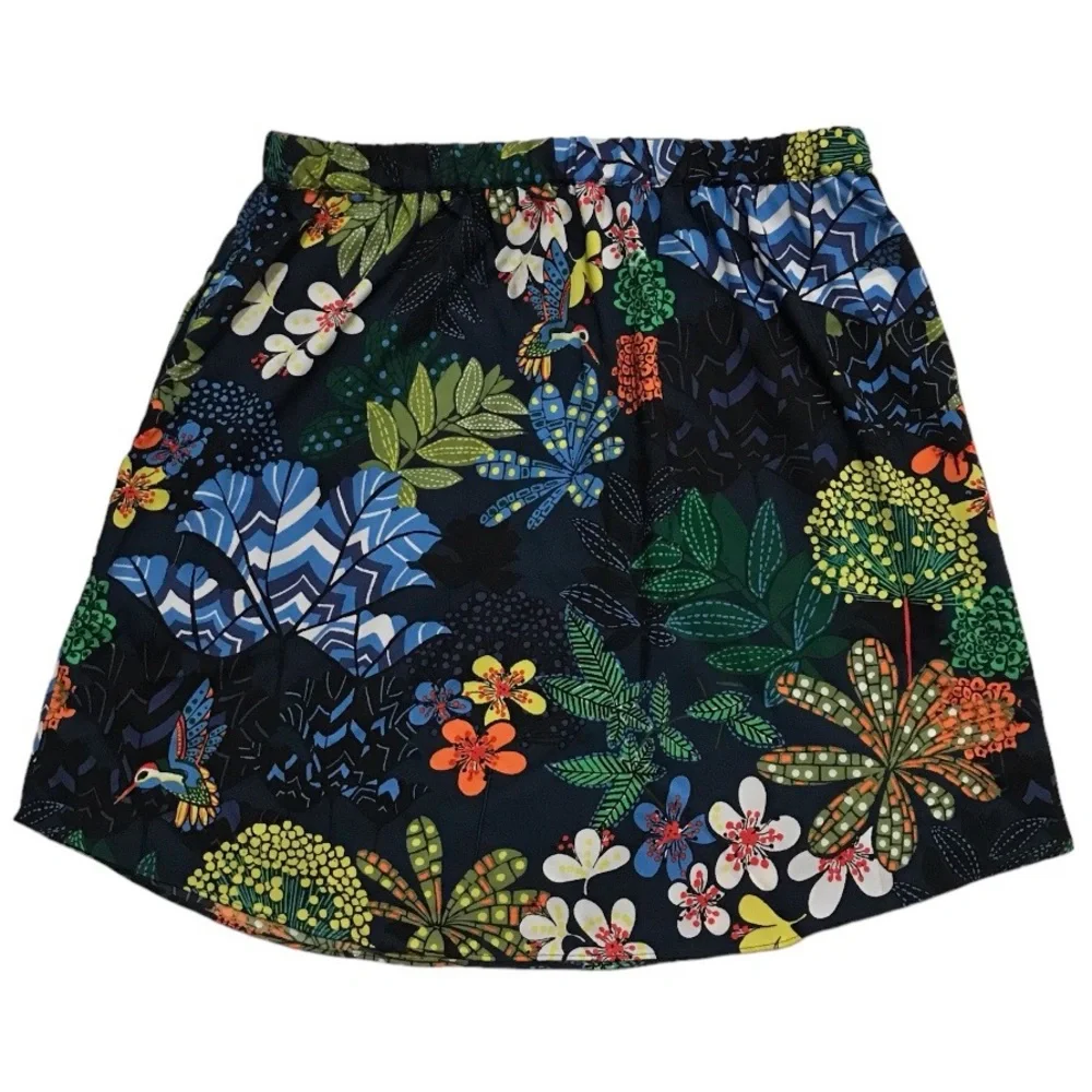 LOFT Tropical Floral Skirt, Hummingbird Boho Elastic Waist Pull On Petite Small - Picture 4 of 12